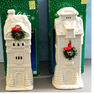 Pair Of Spirit Of Christmas Porcelain House Night Light Original Boxes Decor